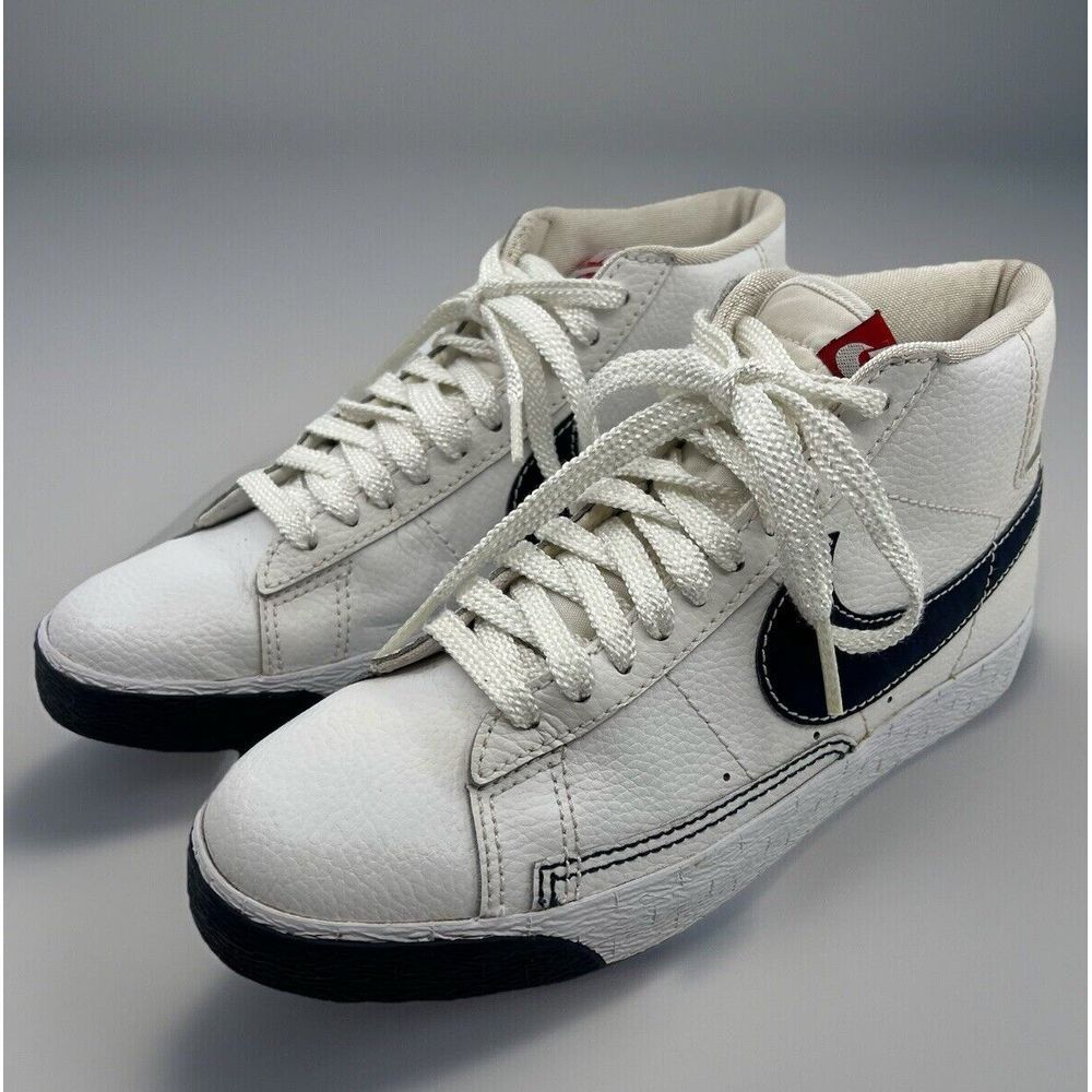 VTG Nike Blazer High White Obsidian Leather Sneaker Men 9‎ 315877-103 2010